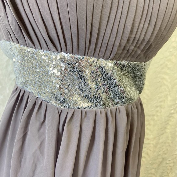 Wedding Prom Cocktail Party Dress Formal one shoulder pleated silver bling waist - Picture 4 of 5